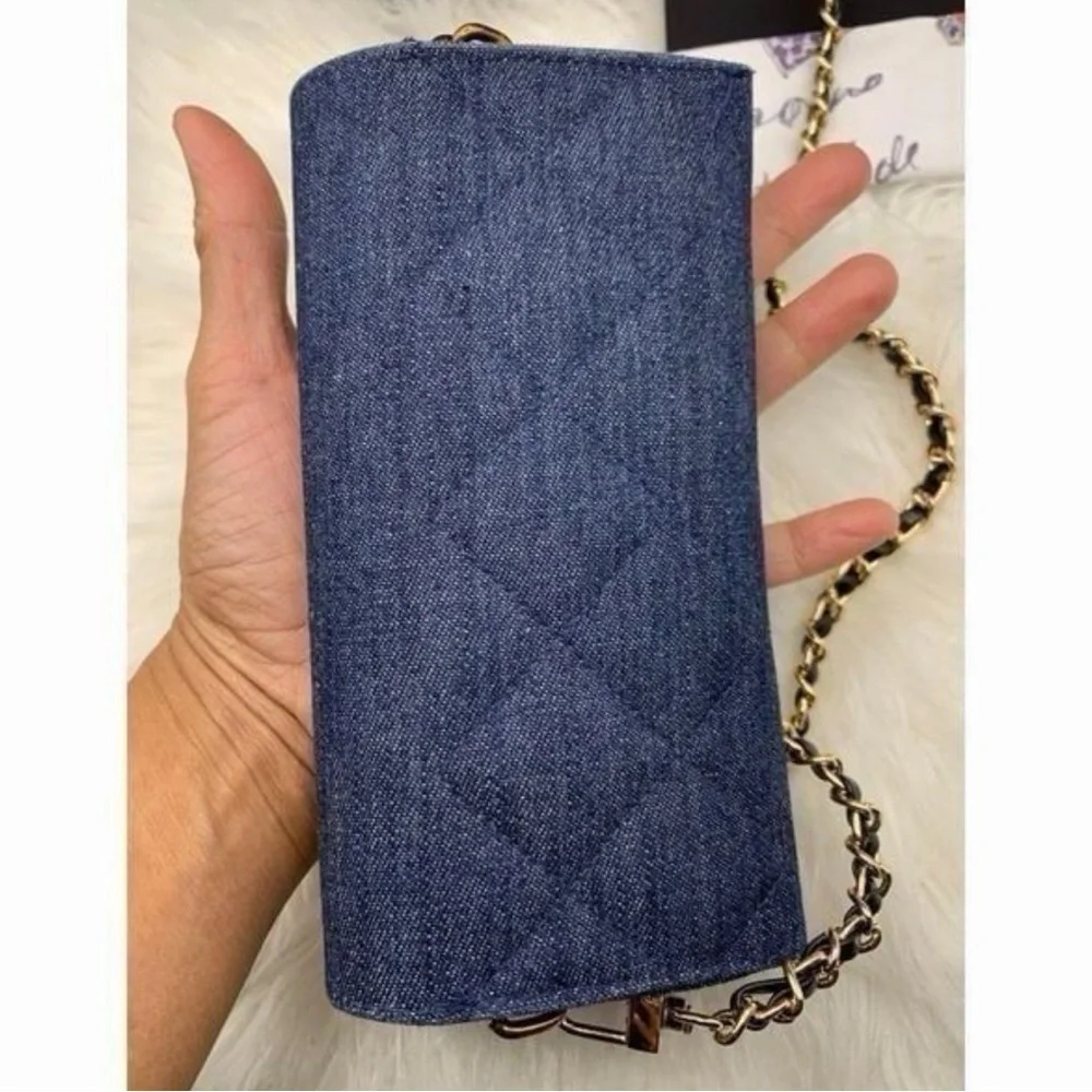 Extremely Rare Chanel Denim Quilted Sunglasses Case Crossbody Purse - Picture 11 of 12